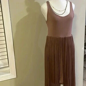 [2]Primness Pima Cotton Light Brown Tank Dress with  Silk Mesh